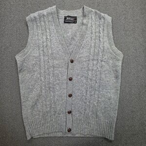 Jantzen Mens Heather Gray Cable Knit Button Front Cardigan Sweater Vest Medium
